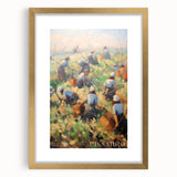 Extra large abstract art print with textured brush strokes in earth tones, framed in gold, ideal for living room decor.