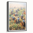 Black and white framed canvas of a vintage landscape painting, ideal for bedroom wall art.