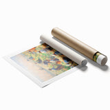 Extra large rolled canvas print featuring vibrant floral designs in pastel shades, ideal for classy bathroom wall art.