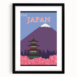 Vintage Japan Travel Poster | Mount Fuji and Pagoda Art Print