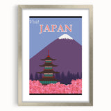 Vintage Japan Travel Poster | Mount Fuji and Pagoda Art Print