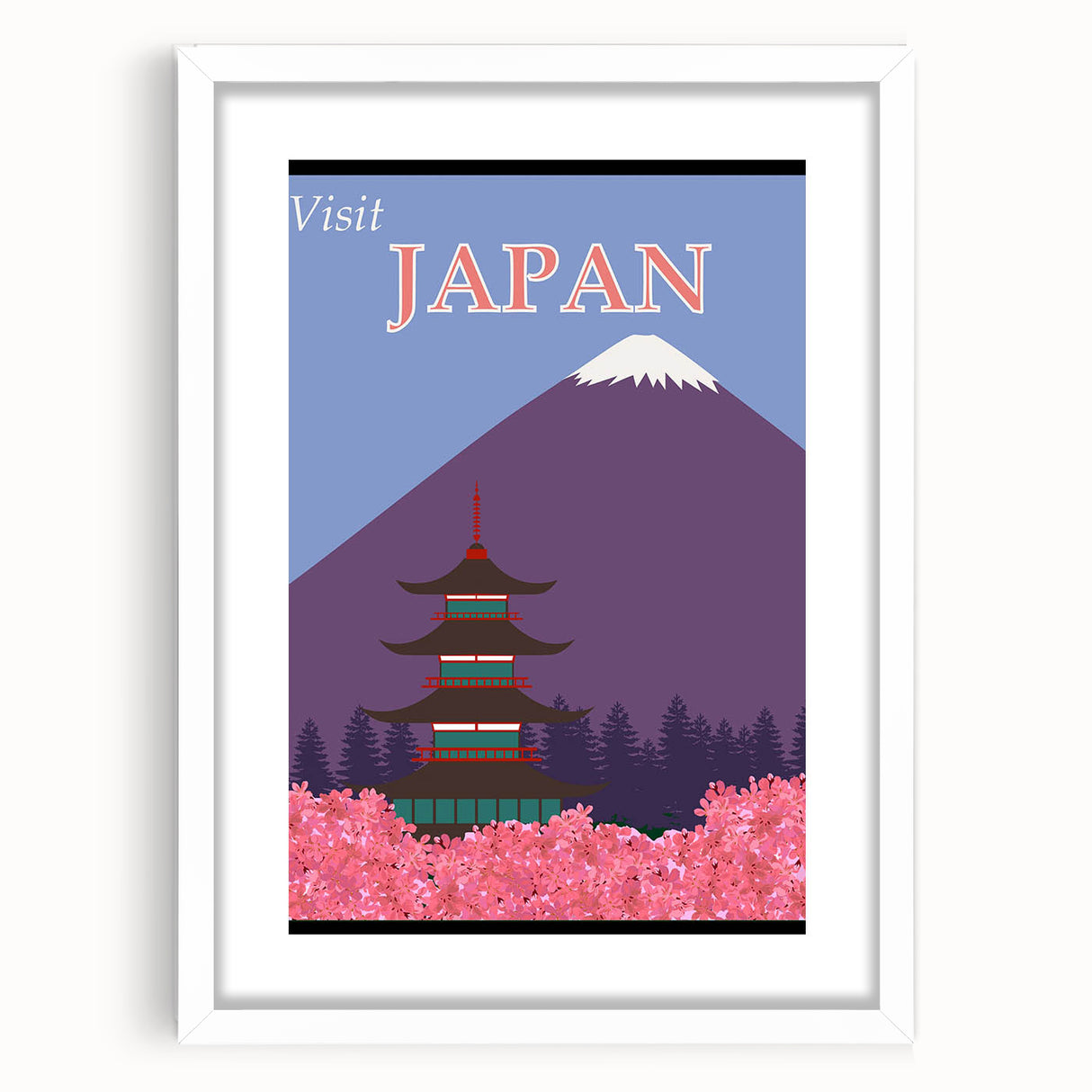 Vintage Japan Travel Poster | Mount Fuji and Pagoda Art Print