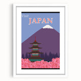 Vintage Japan Travel Poster | Mount Fuji and Pagoda Art Print