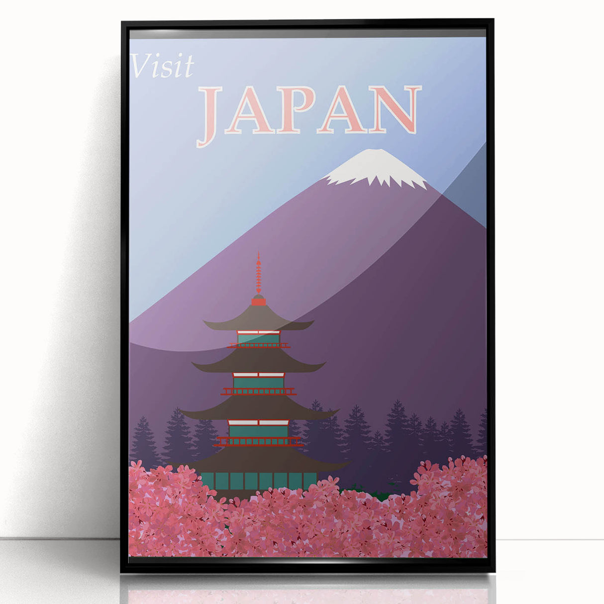 Vintage Japan Travel Poster | Mount Fuji and Pagoda Art Print