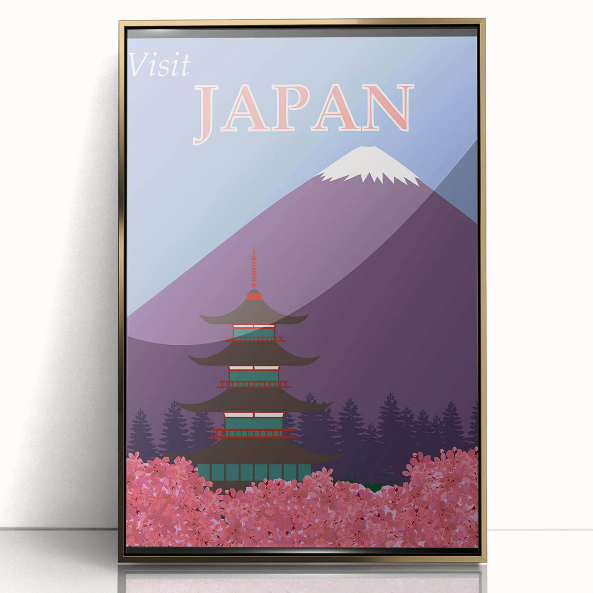 Vintage Japan Travel Poster | Mount Fuji and Pagoda Art Print