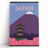 Vintage Japan Travel Poster | Mount Fuji and Pagoda Art Print