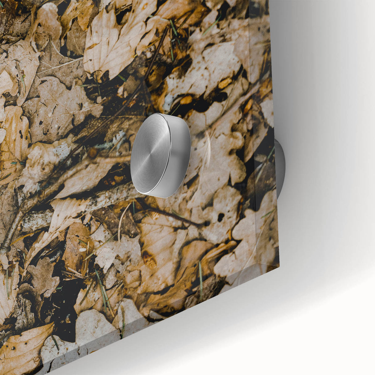 Large abstract wall art on acrylic glass featuring mid-century modernist autumnal hues, ideal for dining room ambiance.