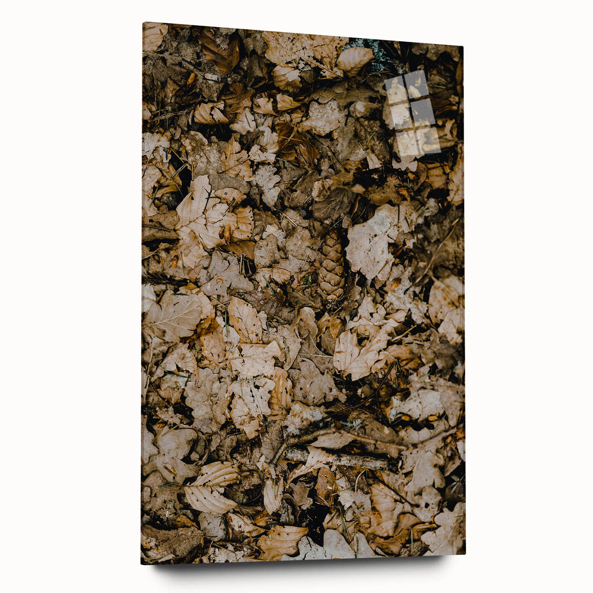 Large abstract wall art on acrylic glass showcasing swirling autumn hues, ideal for bedroom or dining room decor.