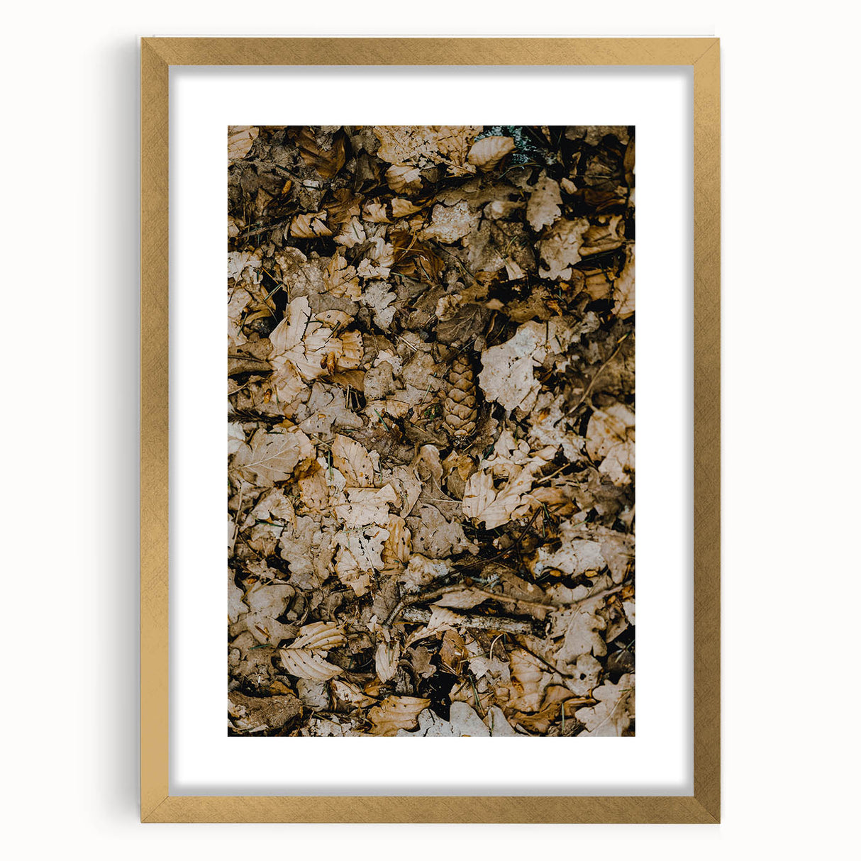 Extra large abstract art print featuring textured fall colors in a gold frame, ideal for living room decor.