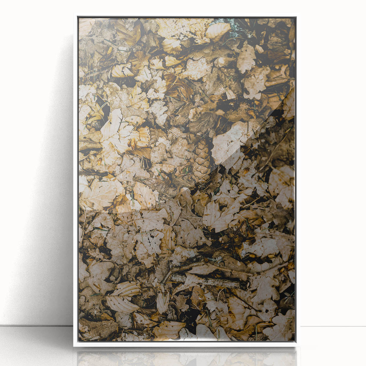 Art deco poster featuring a fall landscape in muted oranges and browns on framed acrylic, ideal for nursery wall art.