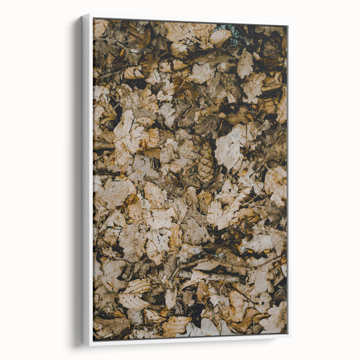 Vintage poster art of fall season on framed canvas, featuring colorful artwork against a black background.