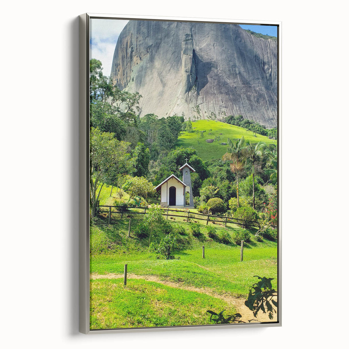 Landscape art painting of spring season on framed canvas.