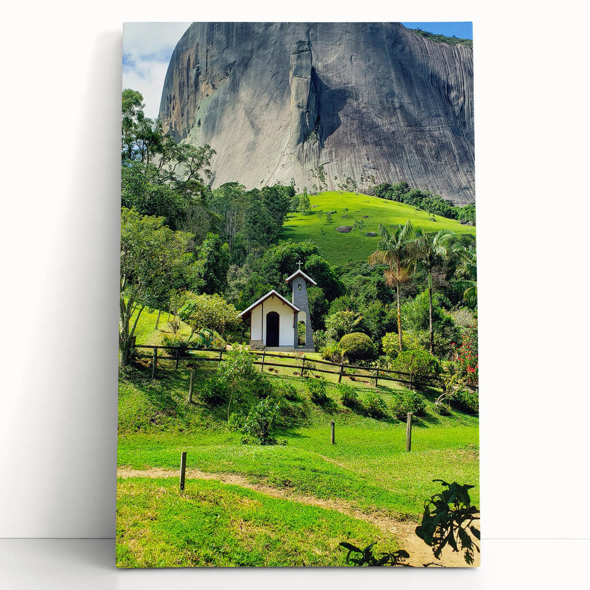 Large black and white stretched canvas featuring a minimalist design of spring trees.