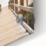 Large abstract wall art in vibrant orange and yellow tones on acrylic glass, ideal for dining room art.