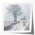Winter-themed floral art on glossy photo print, featuring muted blue and white tones, ideal for dining room wall decor.