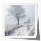 Winter-themed floral art on glossy photo print, featuring muted blue and white tones, ideal for dining room wall decor.