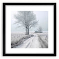 Extra large abstract art print featuring textured, colorful art in winter theme on a black framed canvas.