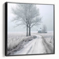 Black and white framed canvas featuring a vintage-style winter landscape, ideal for bedroom wall decor.