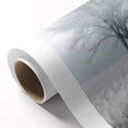 Winter scene with snow-covered trees on a rolled canvas, in art deco style, ideal for nursery wall art.