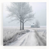 Winter landscape in black and white on large stretched canvas, suitable for kitchen wall art.