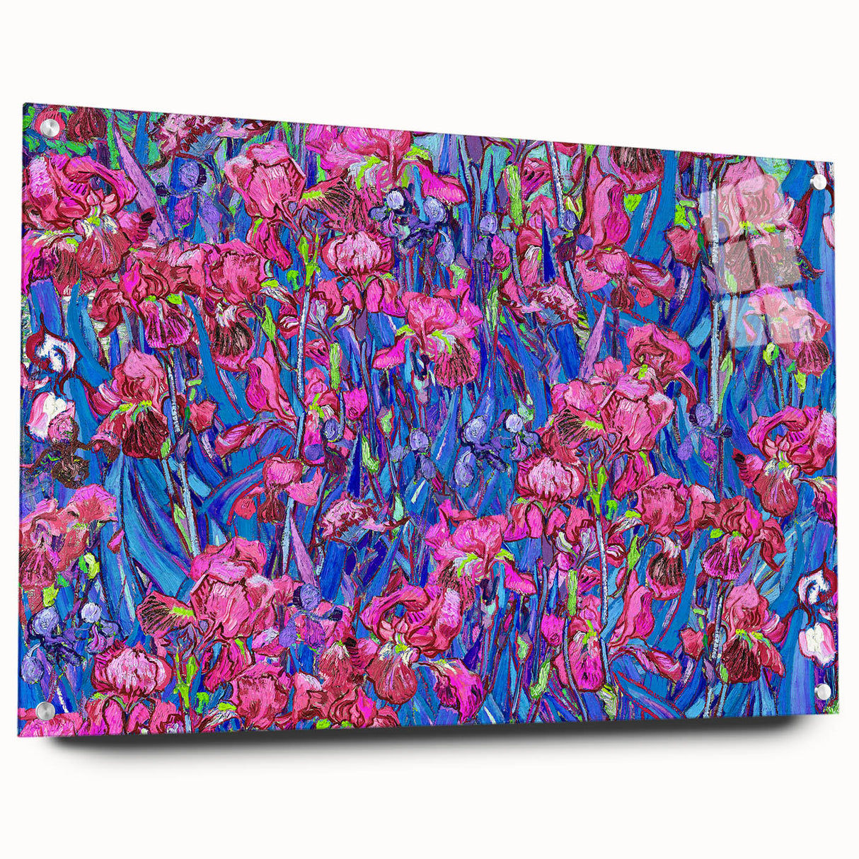Acrylic print of a Van Gogh-inspired abstract painting in vibrant blue and yellow tones.