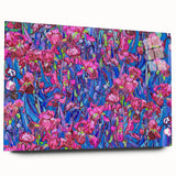 Large abstract wall art on acrylic glass featuring swirling shades of blue and yellow.