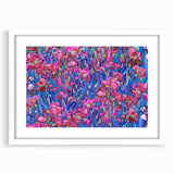 Textured abstract art print in blue and green hues on a white framed canvas, ideal for bedroom wall decor.