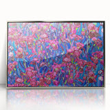 Large art print of Van Gogh's painting in a silver frame, showcasing mid-century modernist style.