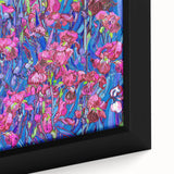 Close-up of a textured, extra large framed canvas depicting a colorful abstract design, ideal for living room decor.