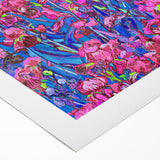 Art deco poster featuring a stylized cityscape in muted blue and gray tones on rolled canvas, suitable for dining room decor.