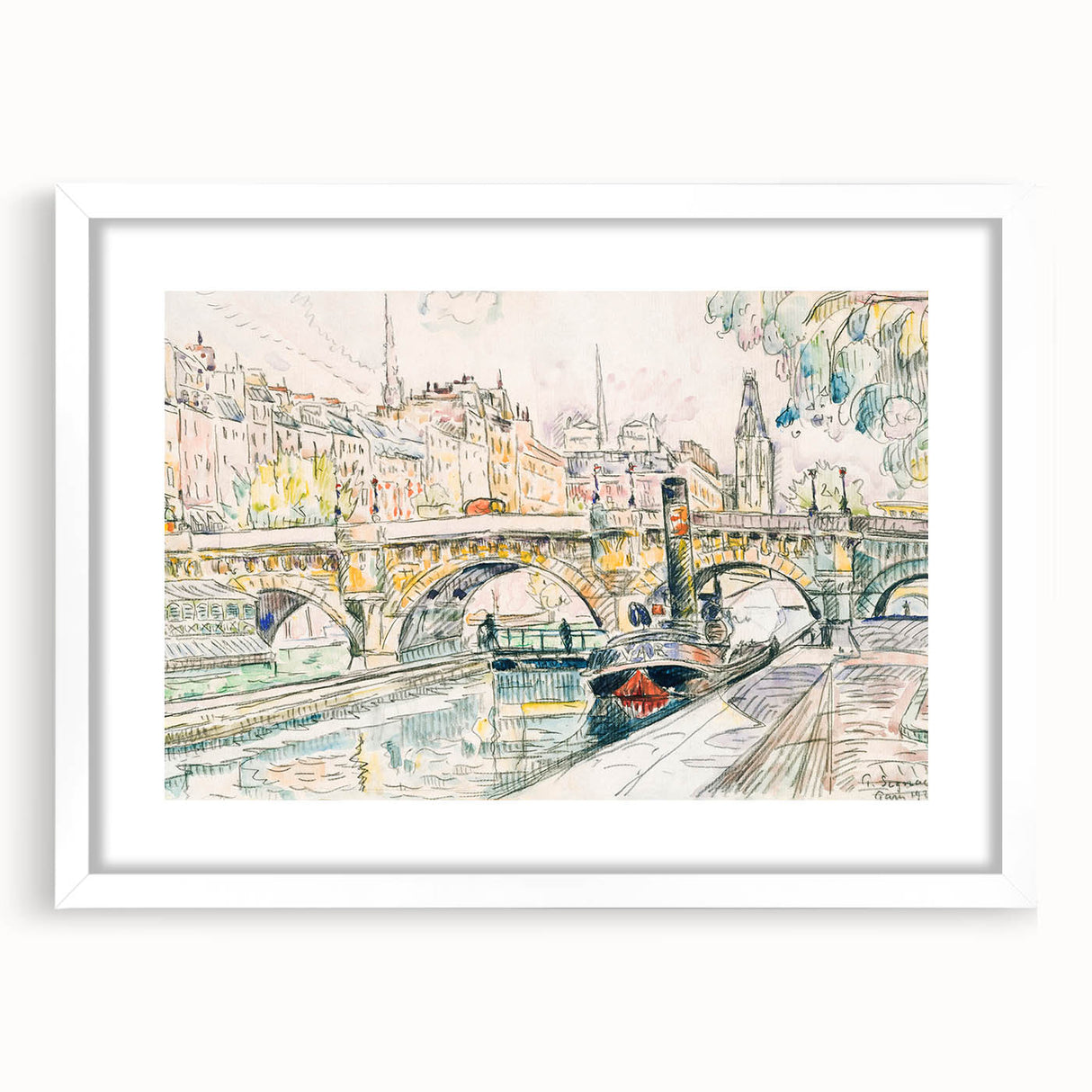 Modern Wall Art – Tugboat at Pont Neuf, Paris Scene