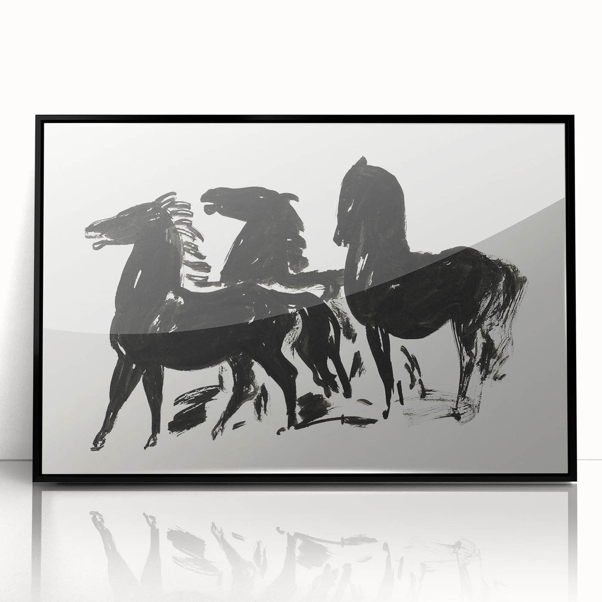 Modern Wall Art – Bold Black Horses in Dynamic Motion
