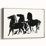 Modern Wall Art – Bold Black Horses in Dynamic Motion