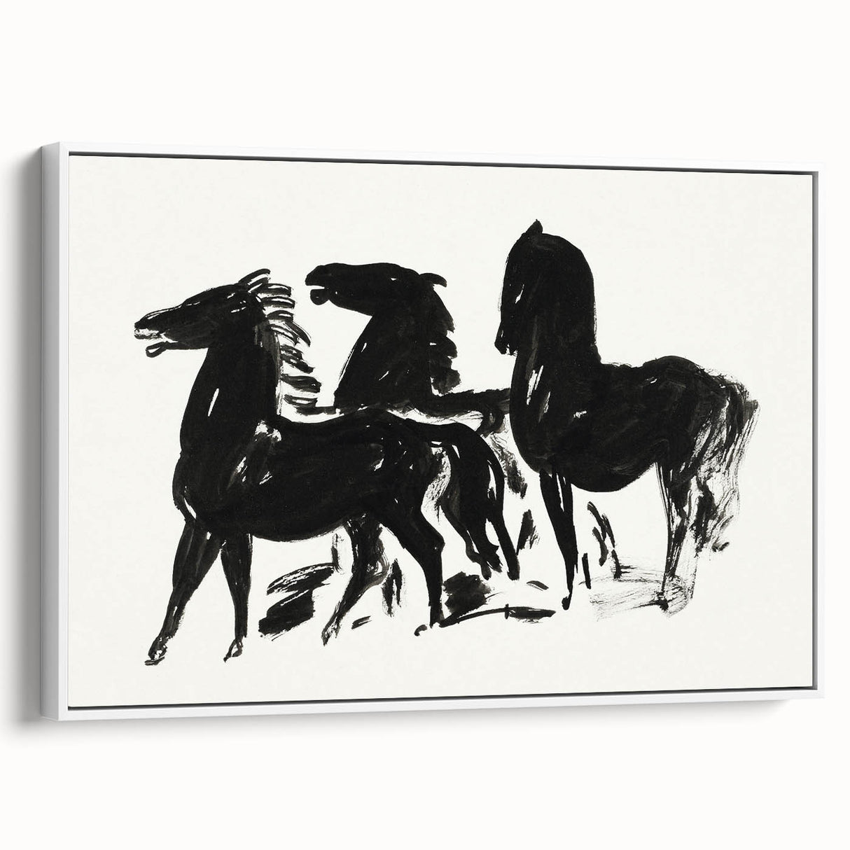 Modern Wall Art – Bold Black Horses in Dynamic Motion