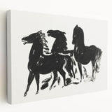 Modern Wall Art – Bold Black Horses in Dynamic Motion