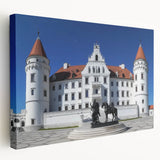 Stretched canvas artwork depicting a picturesque landscape with a majestic castle, showcasing vibrant colors and intricate details, ideal for enhancing home decor.