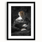 Framed landscape artwork depicting a serene cave scene, featuring a black mat and sleek frame, perfect for home decor and nature enthusiasts.
