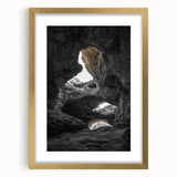 Elegant gold-framed landscape artwork depicting intricate cave formations, complete with a white mat for added contrast, ideal for home decor.