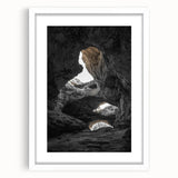 Framed landscape artwork showcasing intricate cave imagery, featuring a white mat for added elegance. The piece exudes tranquility and natural beauty, perfect for home decor.