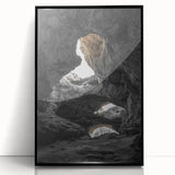 Framed acrylic artwork showcasing a stunning cave landscape with rich colors and intricate details, ideal for modern home decor. The black frame adds elegance.