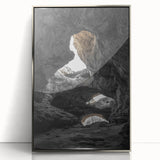 Framed acrylic artwork showcasing a stunning cave landscape design with a silver front, ideal for modern home decor and art enthusiasts.