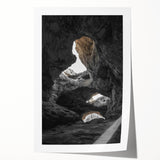 Vibrant rolled print showcasing a stunning landscape with intricate cave formations, ideal for home decor, packaged securely in a protective tube.