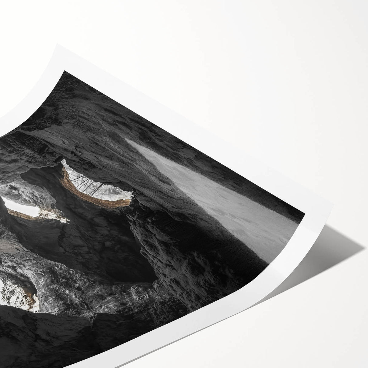 Vibrant rolled print showcasing an abstract cave landscape design, featuring rich earth tones and intricate textures, perfect for home decor or art enthusiasts.