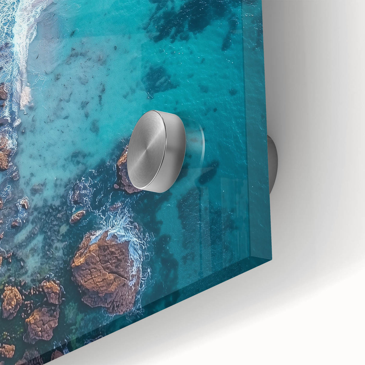 Close-up of a vibrant acrylic landscape painting showcasing dramatic cliffs and ocean waves, perfect for home decor or art enthusiasts. The rich colors and intricate details highlight the natural beauty of coastal scenery.
