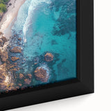 Close-up of a framed canvas depicting dramatic cliffs in a vibrant landscape, showcasing intricate details and rich colors, ideal for home decor enthusiasts.