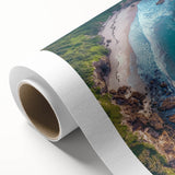 Vibrant rolled canvas showcasing a stunning landscape of dramatic cliffs and lush greenery, perfect for enhancing home decor and creating a serene atmosphere. The artwork is elegantly packaged in a protective cardboard tube, ensuring safe delivery and preservation.