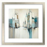 Abstract architecture wall art featuring geometric shapes and a silver frame, perfect for modern decor. Ideal for adding a contemporary touch to any space.