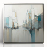 Framed abstract architecture wall art featuring a sleek silver design, showcasing modern geometric shapes and lines on an acrylic surface, perfect for contemporary decor.