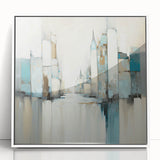 Framed abstract architecture wall art in white acrylic, showcasing geometric shapes and clean lines, perfect for modern home decor or office spaces.