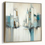 Abstract architectural wall art featuring a striking silver and gold color scheme, elegantly framed, showcasing modern design elements. Perfect for contemporary home decor.